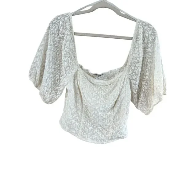 Louna Rent The Runway White Puff Sleeve Crop Top - Picture 3 of 10